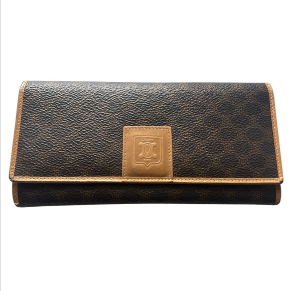 Vintage Celine Long Leather Kiss Lock Flap Wallet - Picture 1 of 12